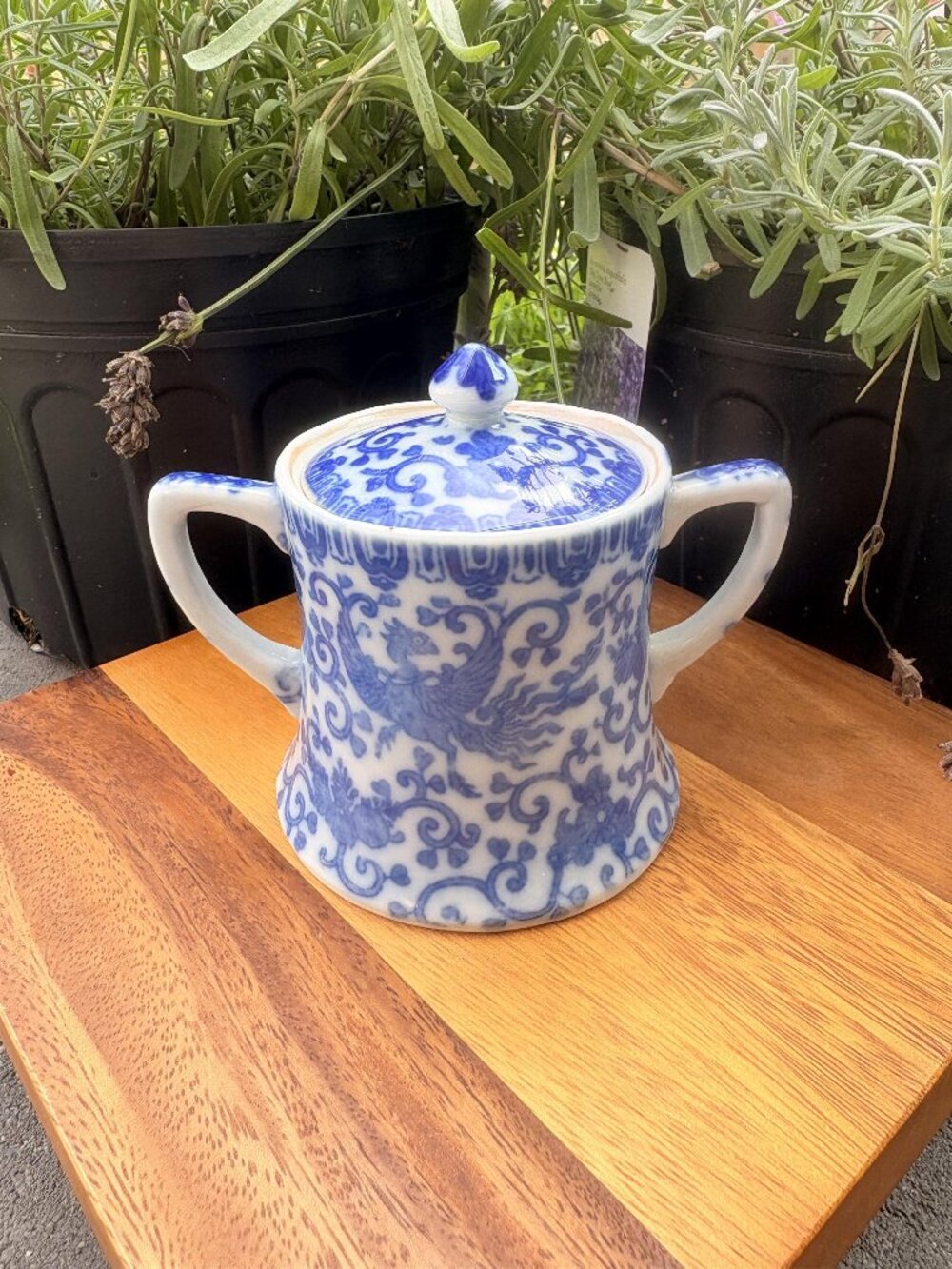Vintage Japanese Blue & White Phoenix Sugar Bowl | Porcelain Serving Dish